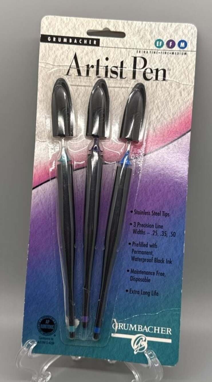 Grumbacher Artist Pen 3 Pc Set Ex Fine, Fine, Medium Stainless Tips NOS Vtg 1995